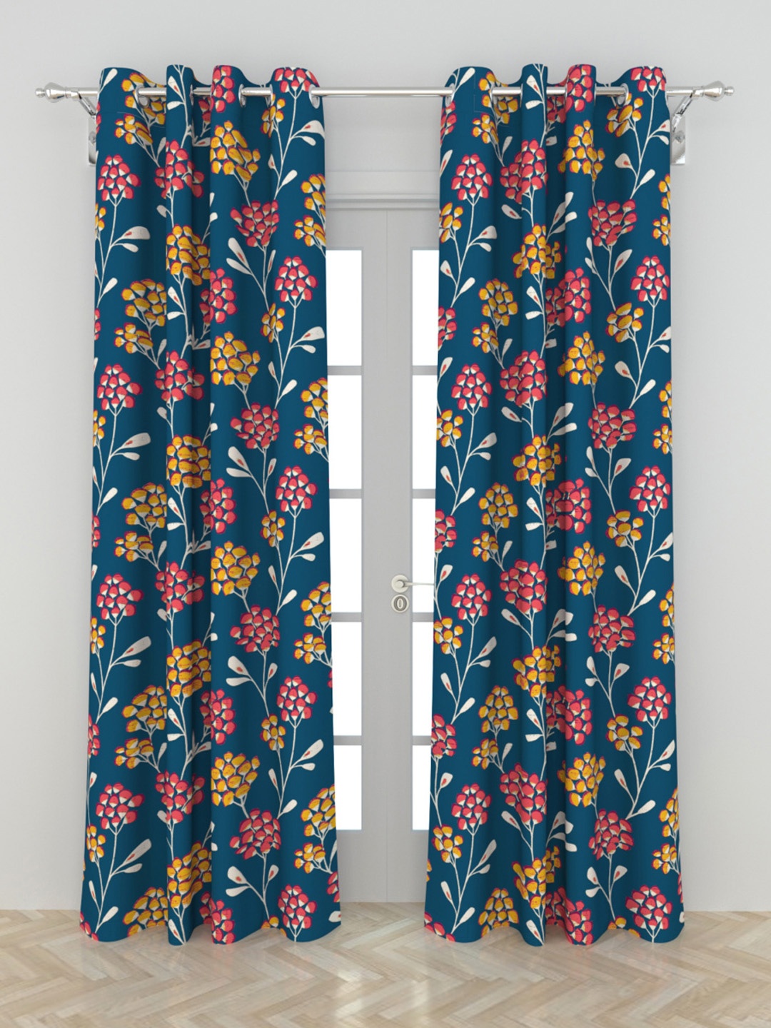

Home Centre Blue & Mustard Set of 2 Floral Door Curtains