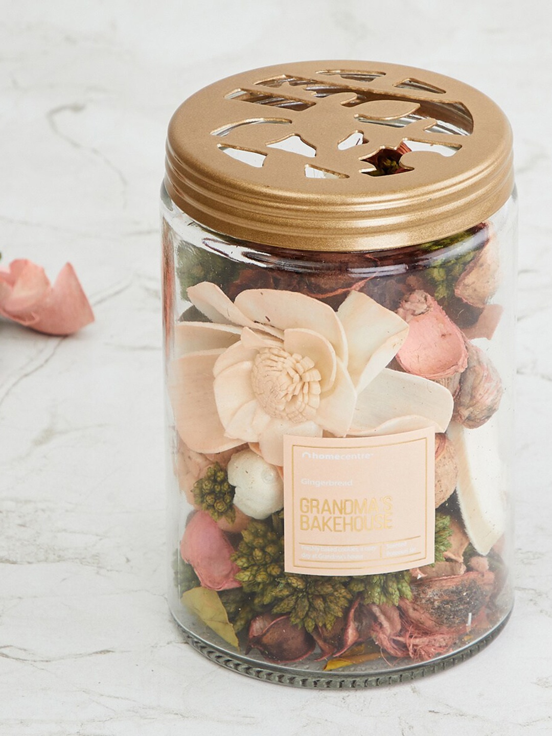 

Home Centre Gold & Transparent Solid Ginger Bread Potpourri Glass Jar