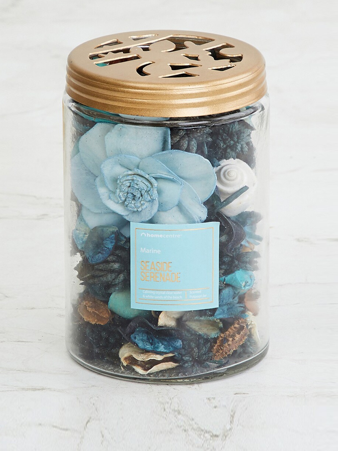 

Home Centre Teal Blue Blue Potpourri Glass Jar