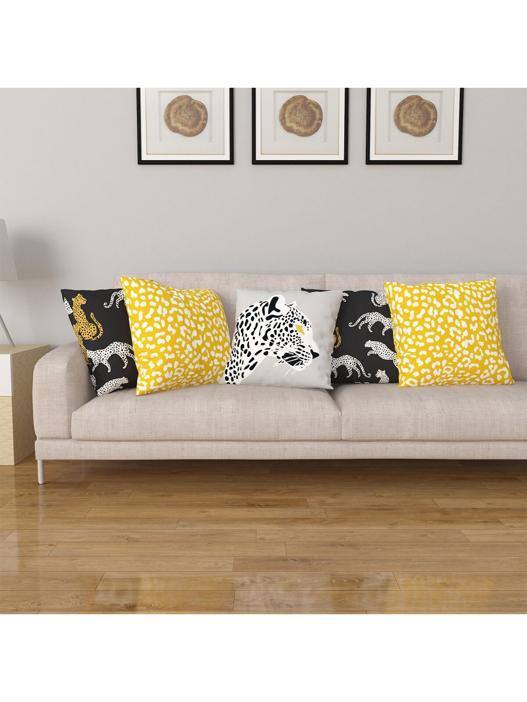 

Home Centre Set of 5 Animal Digital Printed Square Cushion Covers, Yellow