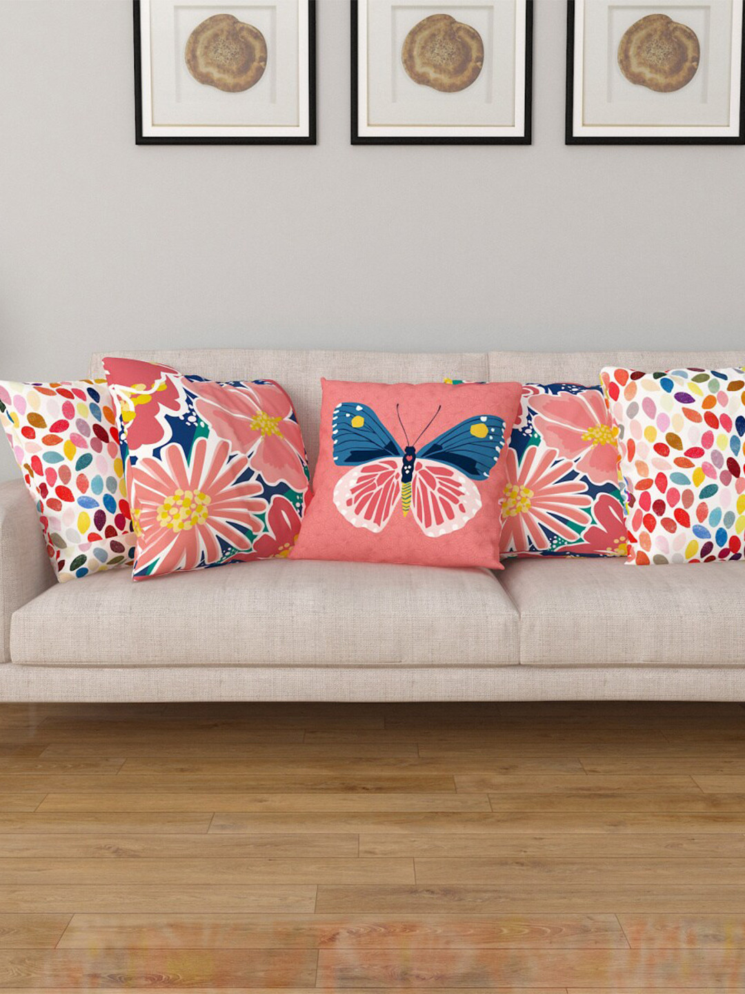 

Home Centre Multicoloured Set of 5 Floral Square Cushion Covers, Multi