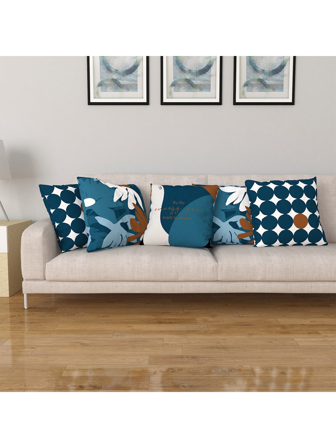 

Home Centre Blue Set of 5 Floral Rectangle Cushion Covers