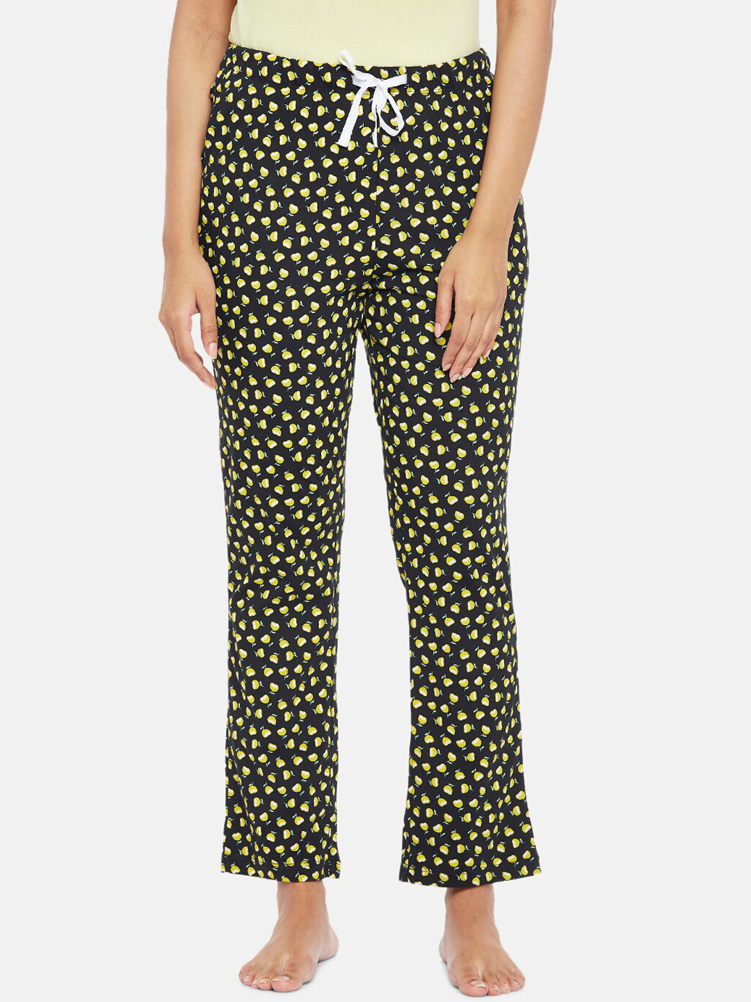 

Dreamz by Pantaloons Women Black & Yellow Printed Cotton Lounge Pants