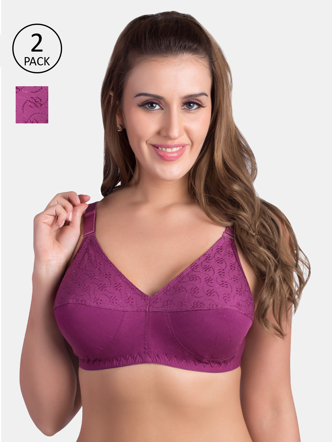 

Rajnie Plus Size Set of 2 Cotton Minimizer Bra, Purple