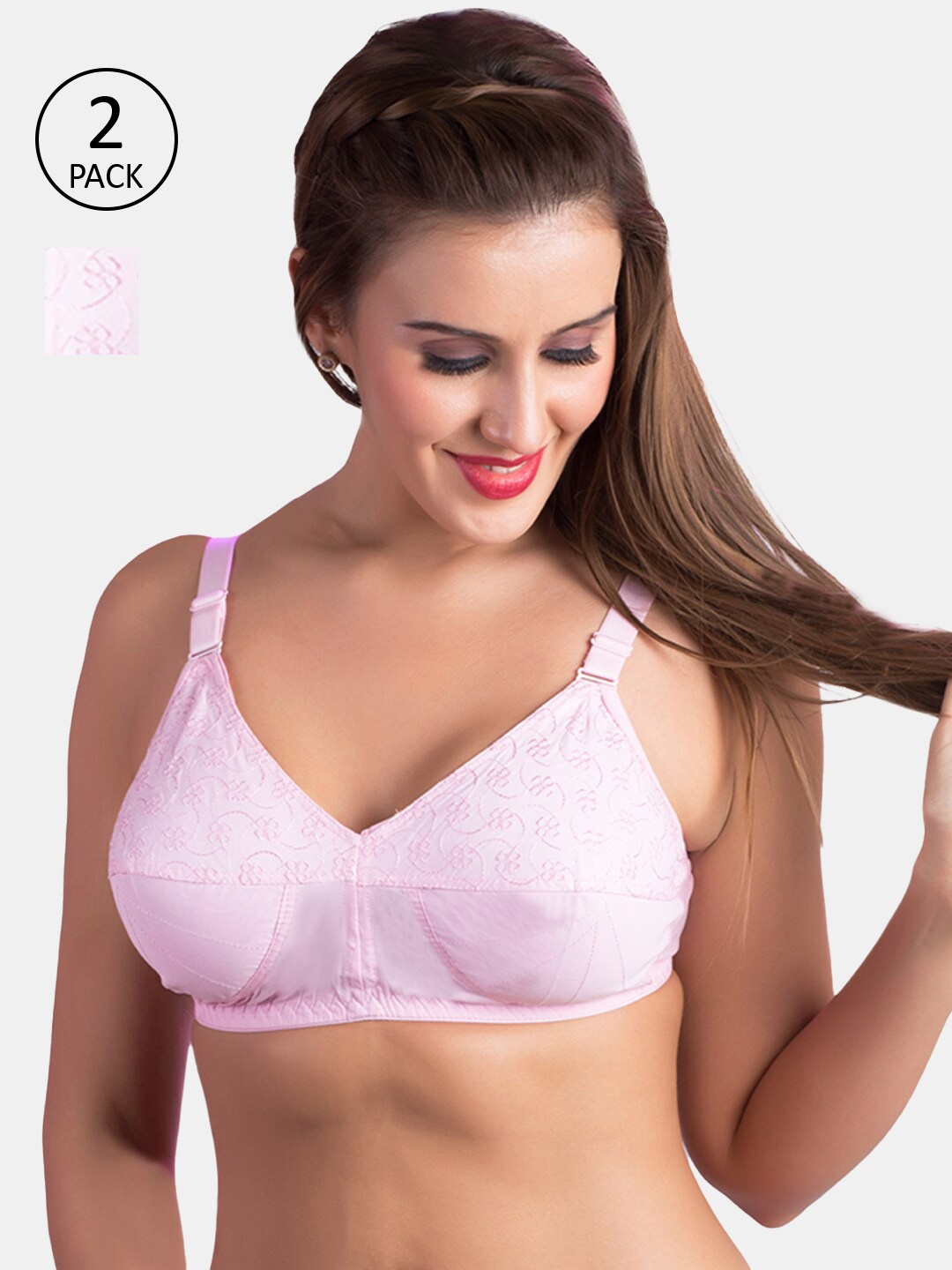 

Rajnie Plus Size Set of 2 Cotton Minimizer Bra, Pink