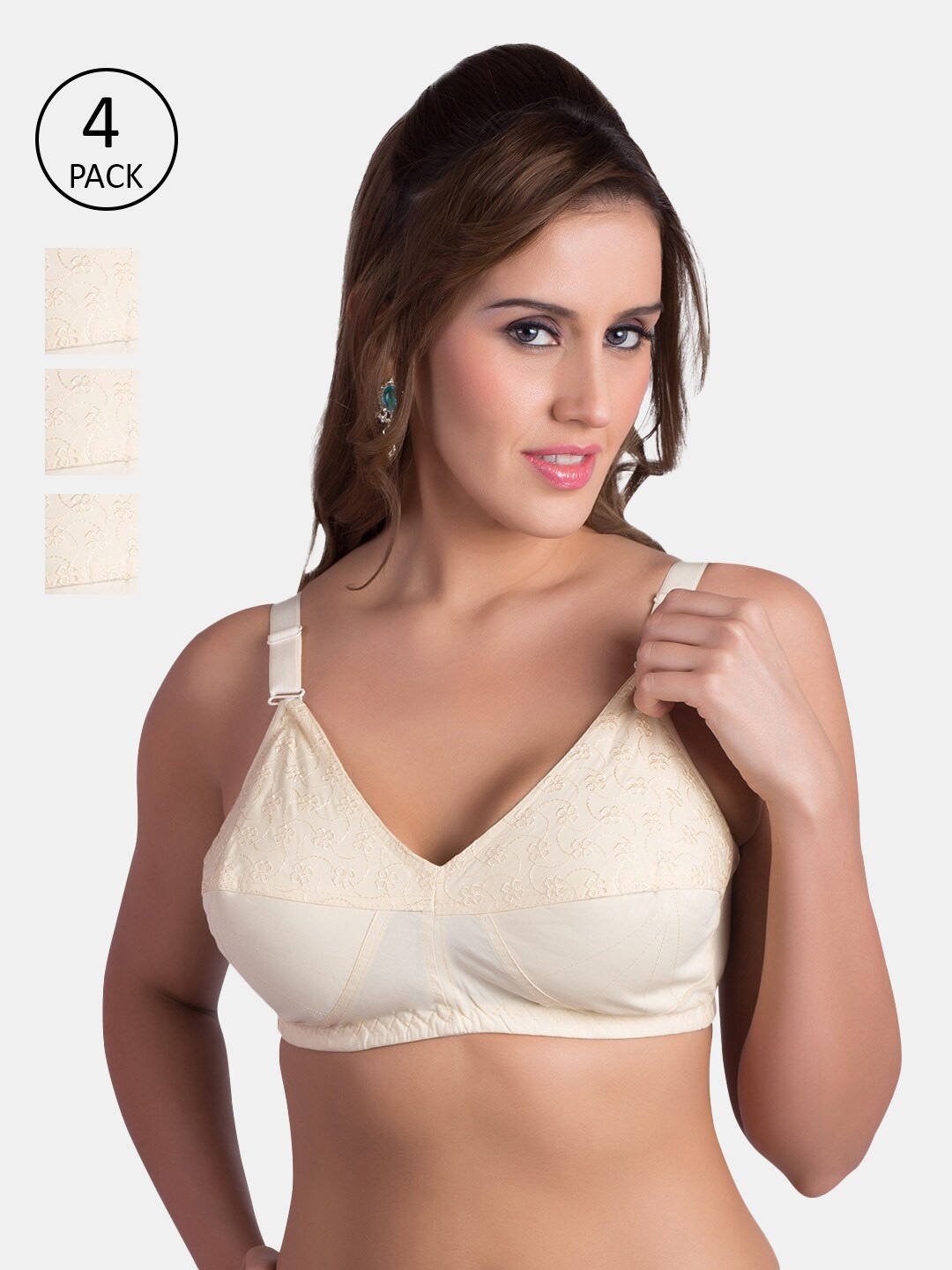 

Rajnie Plus Size Set of 4 Cotton Minimizer Bra, Beige