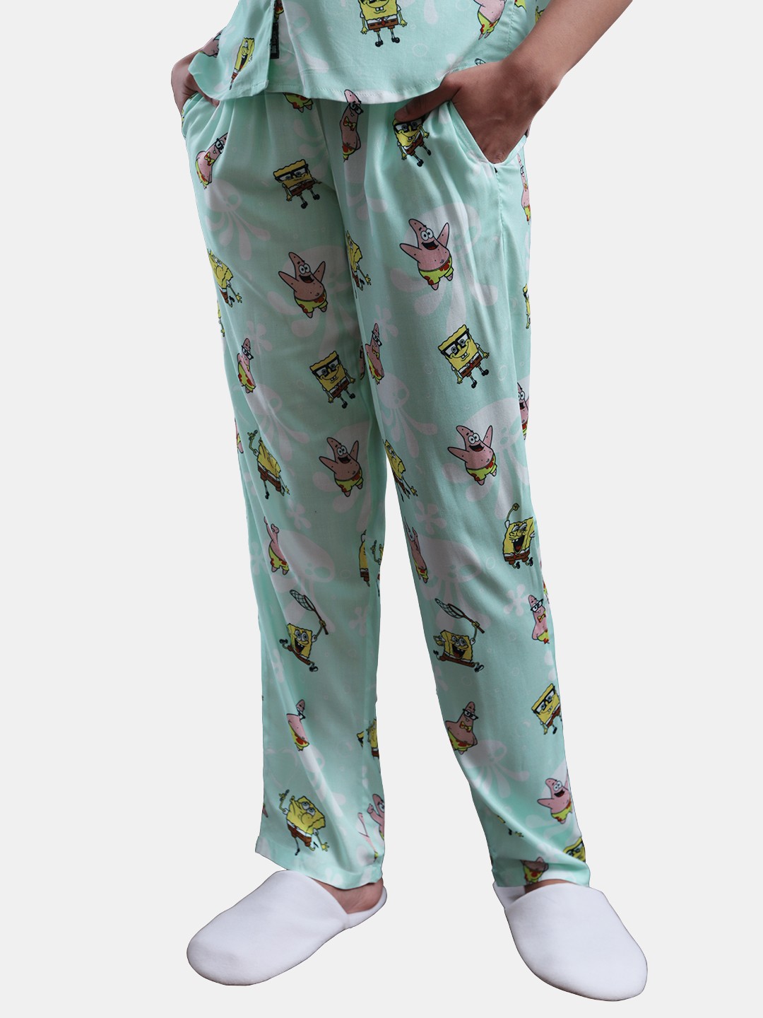 

The Souled Store Women Green & Pink Printed Night suit