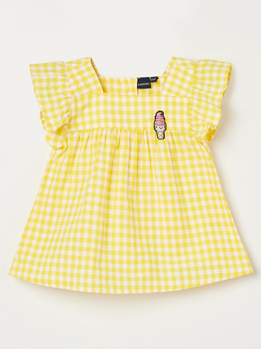 

Juniors Girls Yellow & White Cotton Checked Top