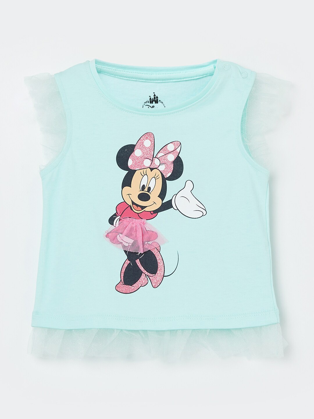 

Juniors Girls Green Minnie Mouse Printed Pure Cotton Top