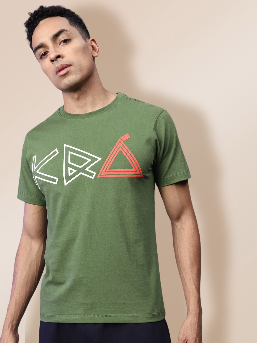 

KRA Men Olive Green Printed Cotton T-shirt