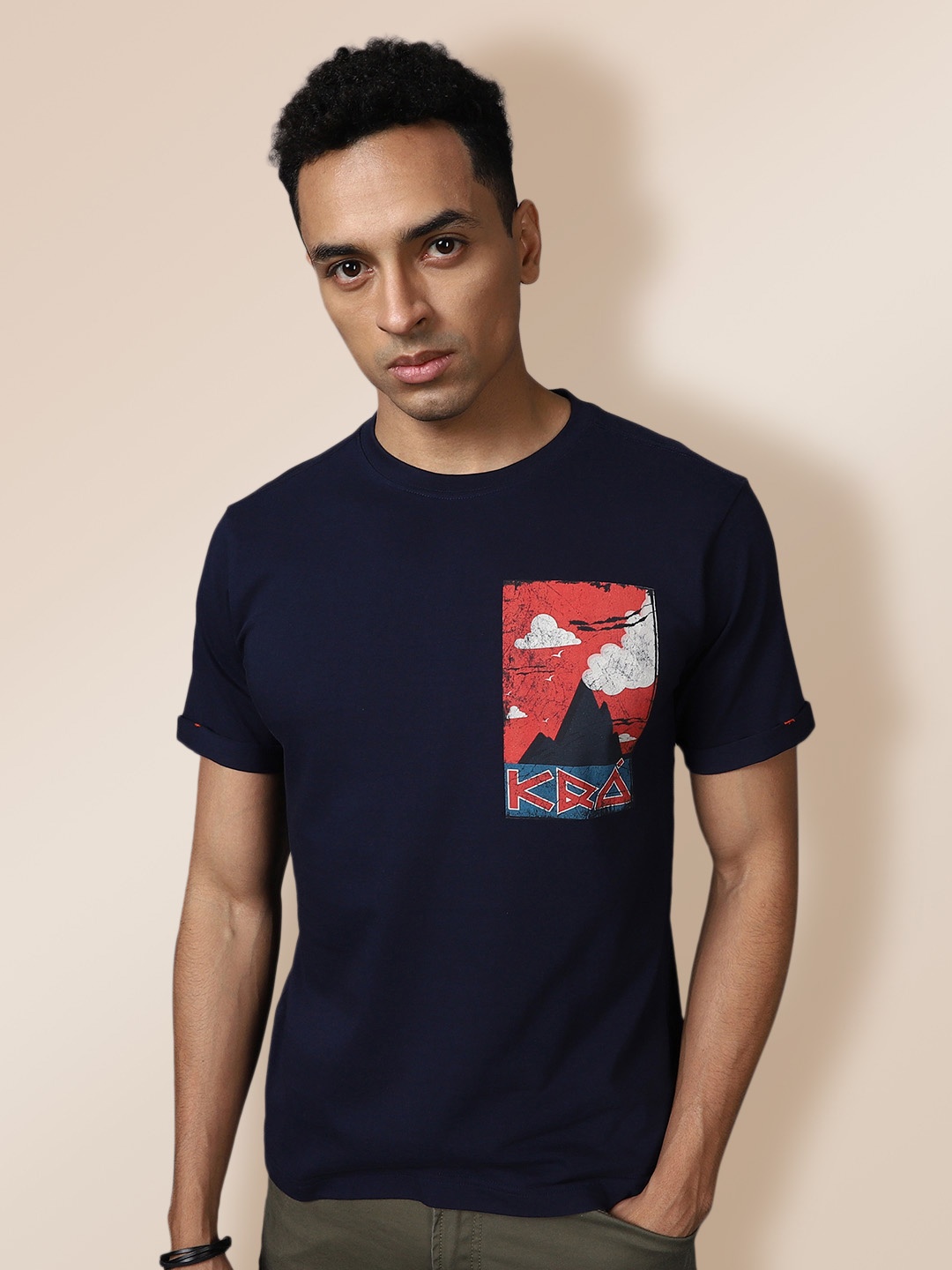 

KRA Men Navy Blue Printed Cotton T-shirt