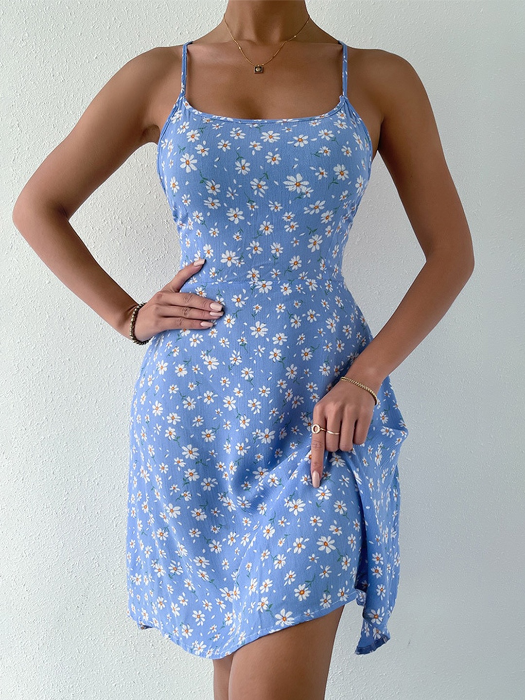 

La Aimee Blue Floral A-Line Dress