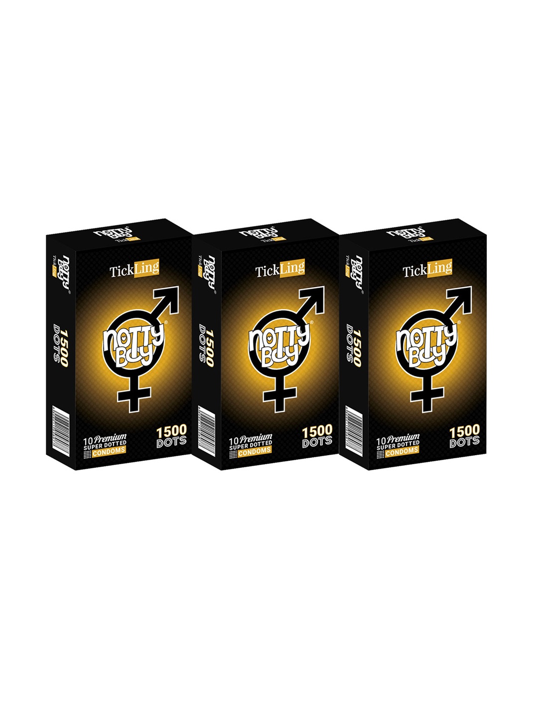 

noTTy Boy Set of 3 TickLing Super Dotted Lubricated Latex Condoms, Black