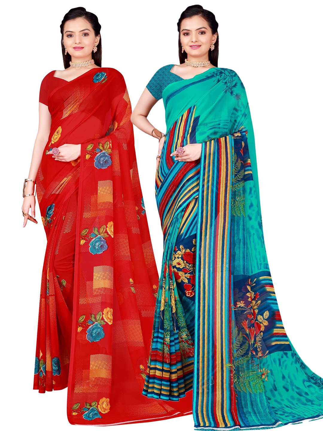 

Florence Pack of 2 Printed Pure Georgette Sarees, Teal
