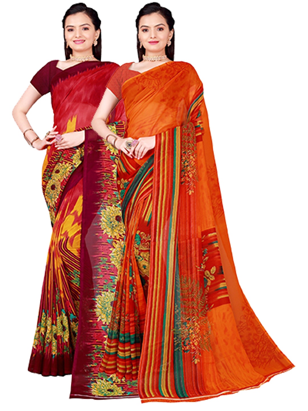

Florence Set of 2 Pure Georgette Saree, Orange