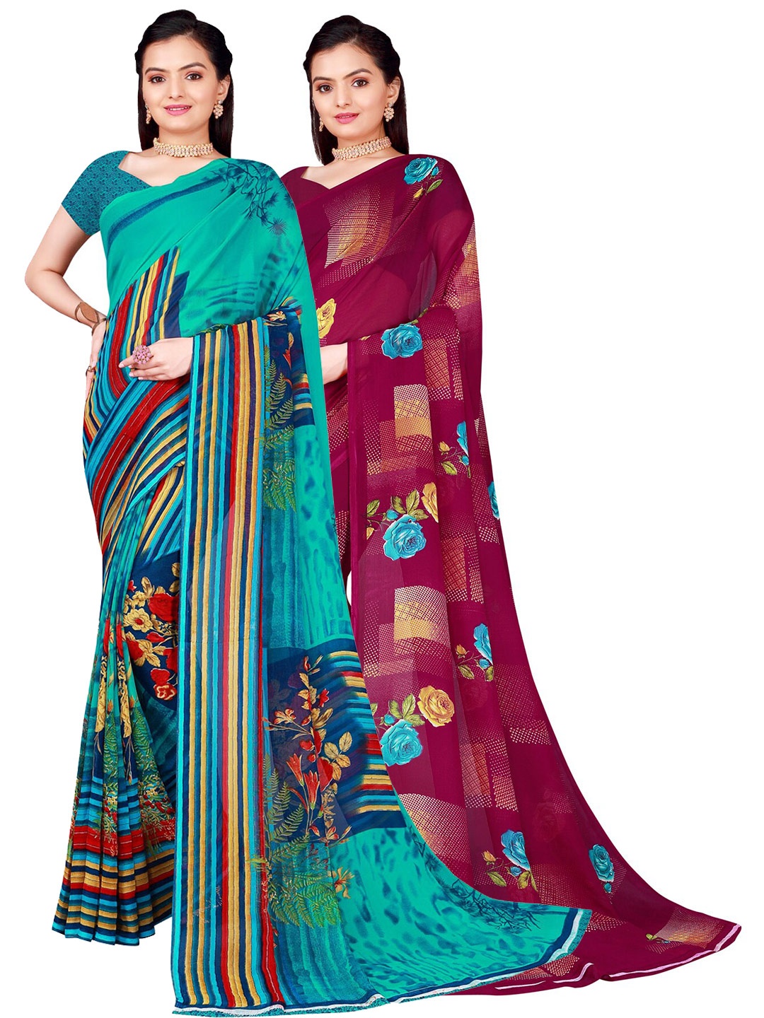 

Florence Set of 2 Pure Georgette Saree, Teal