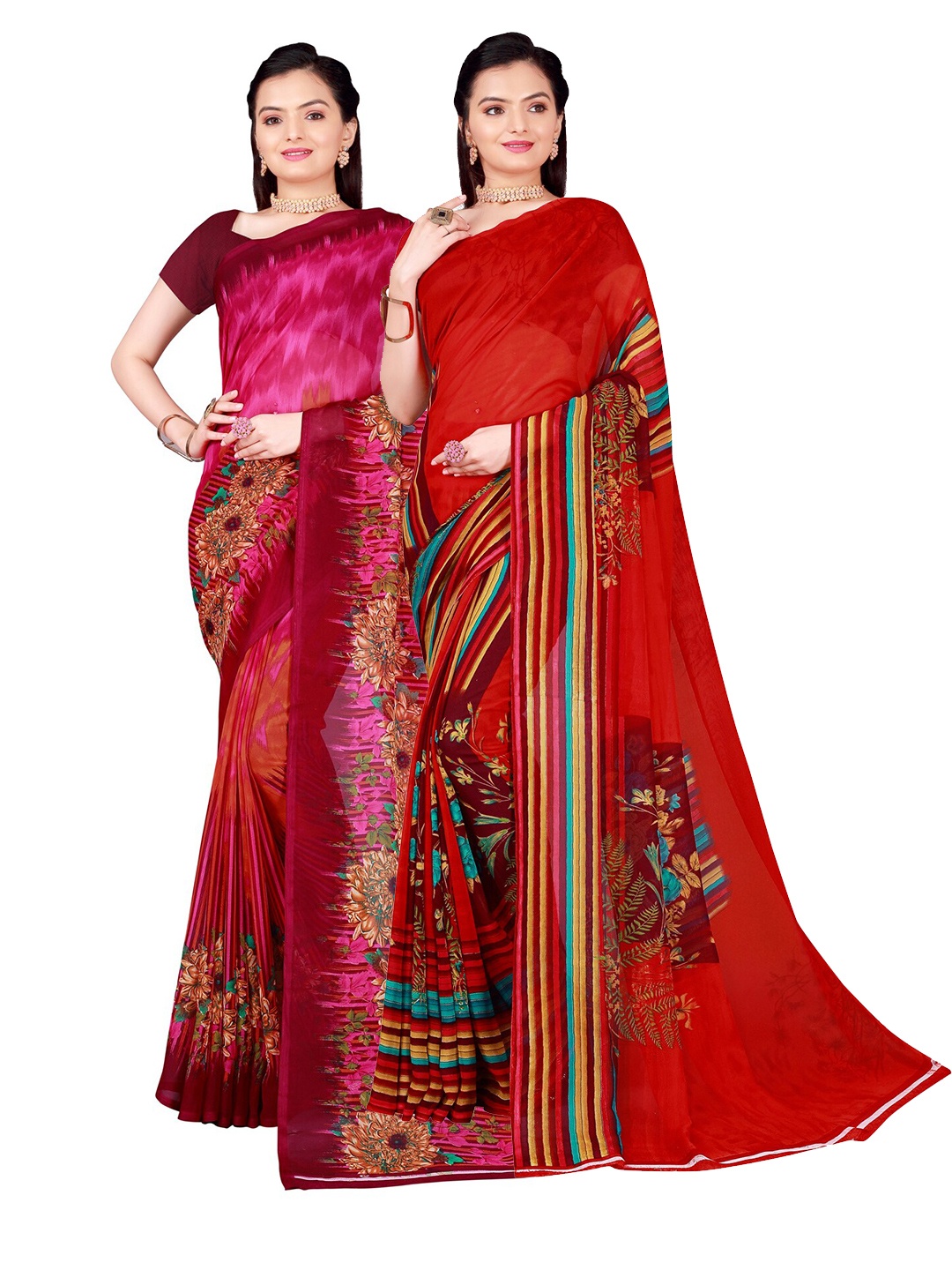 

Florence Pack of 2 Floral Pure Georgette Saree, Red