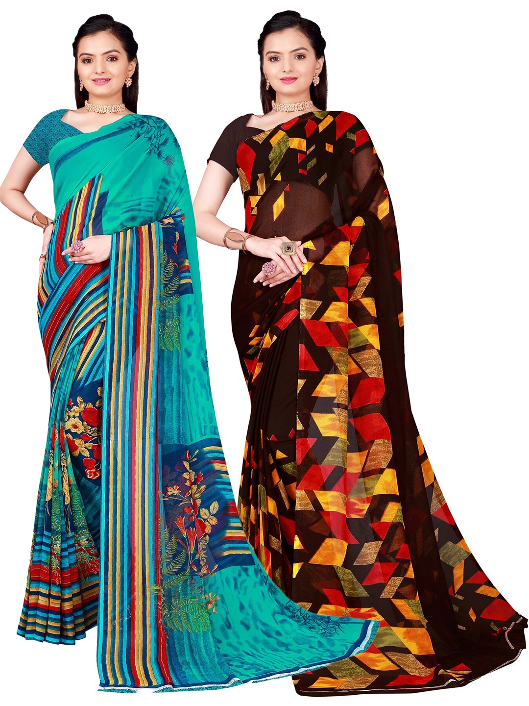 

Florence Pack of 2 Printed Pure Georgette Sarees, Teal