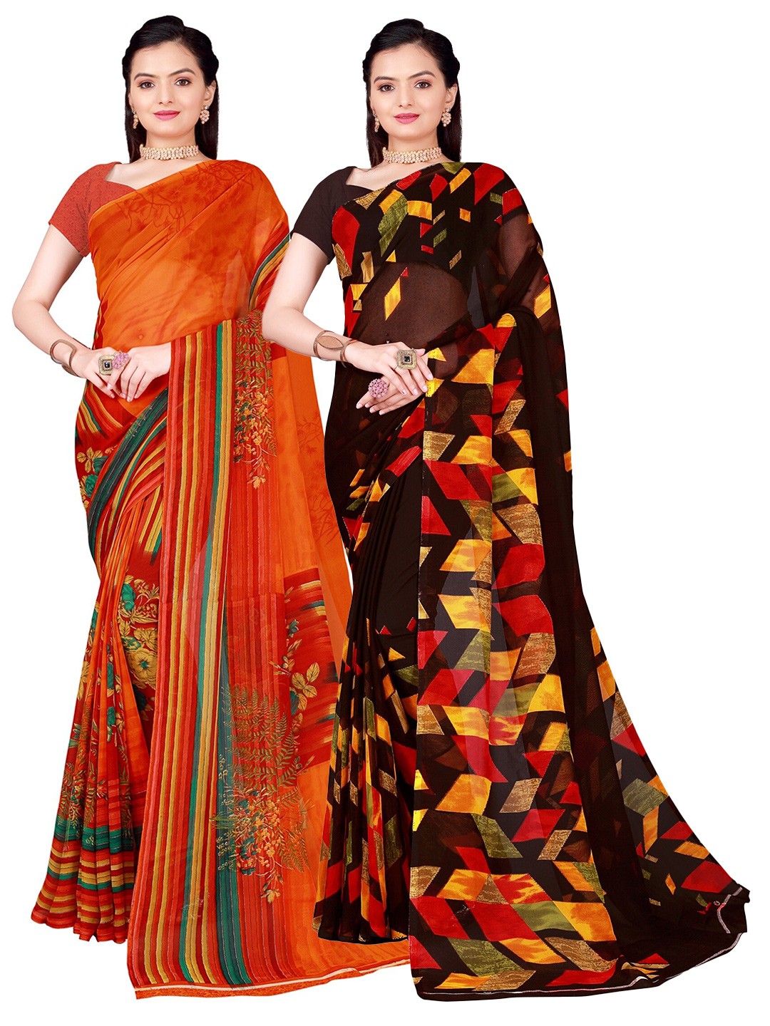 

Florence Pack of 2 Orange & Black Floral Printed Saree