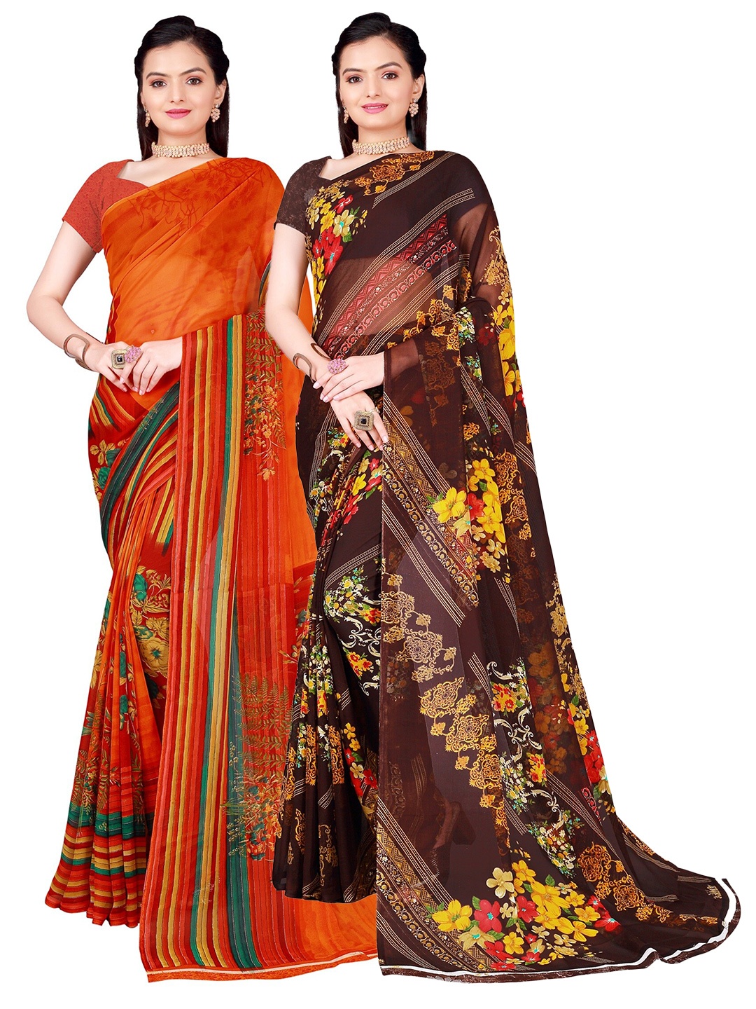 

Florence Set of 2 Pure Georgette Saree, Orange