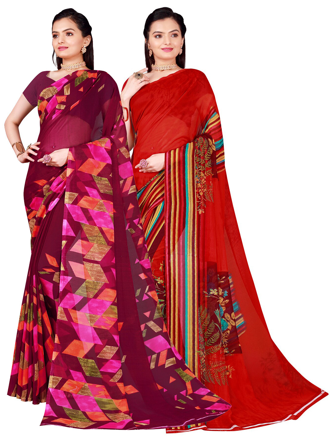 

Florence Pack Of 2 Red & Purple Pure Georgette Saree