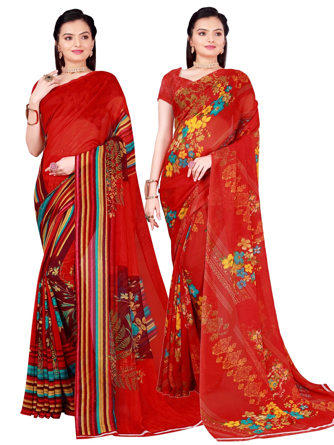 

Florence Pack of 2 Red Floral Pure Georgette Saree