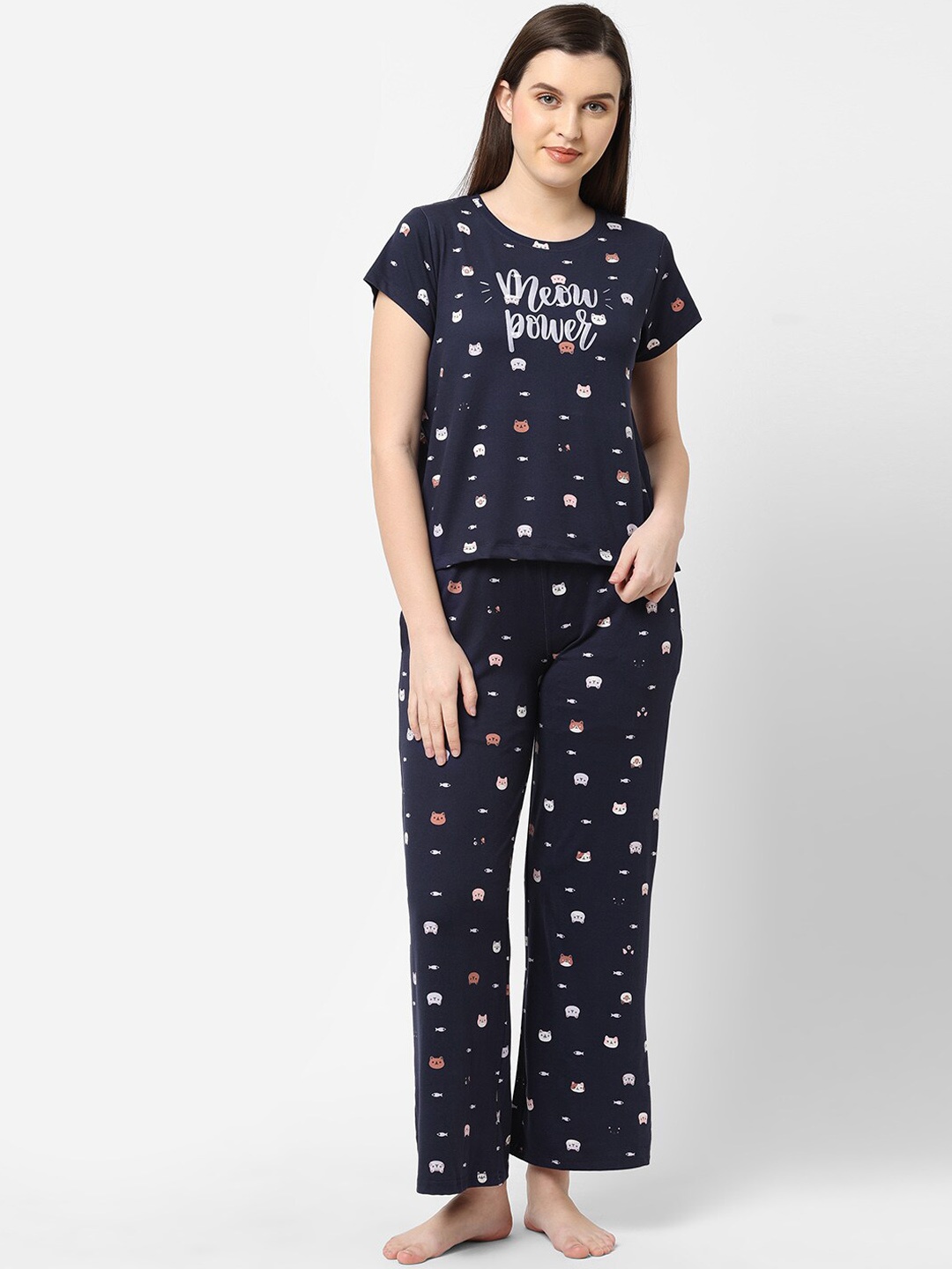 

Sweet Dreams Women Navy Blue Printed Night suit