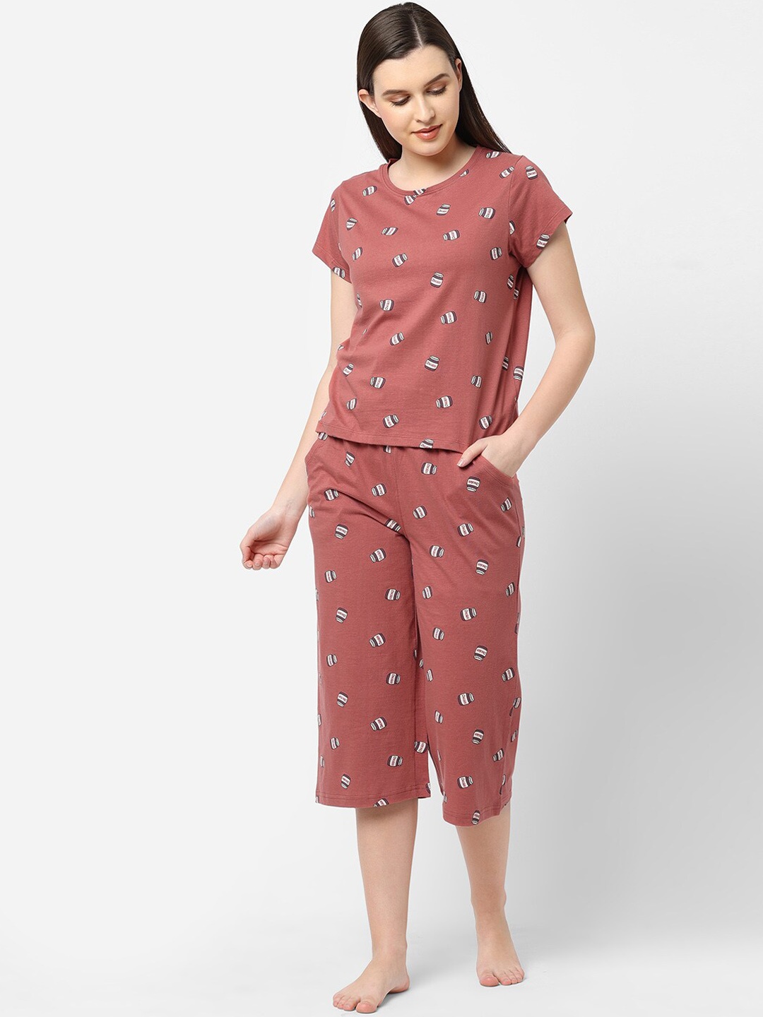 

Sweet Dreams Women Brown Printed Night suit