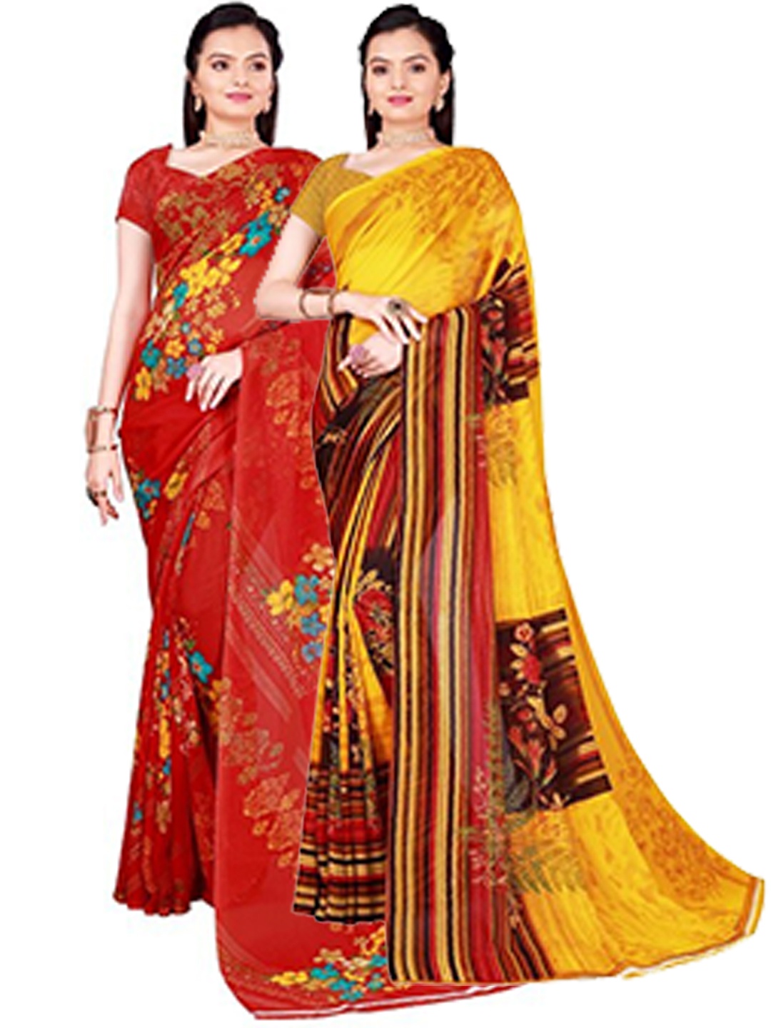 

Florence Set of 2 Yellow & Red Floral Printed Saree