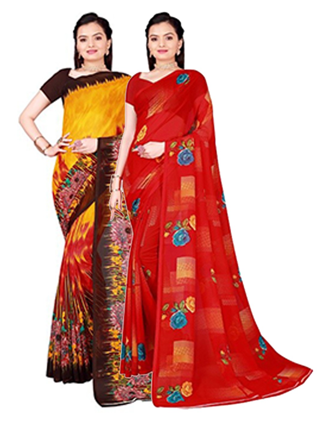 

Florence Pack of 2 Floral Pure Georgette Saree, Red