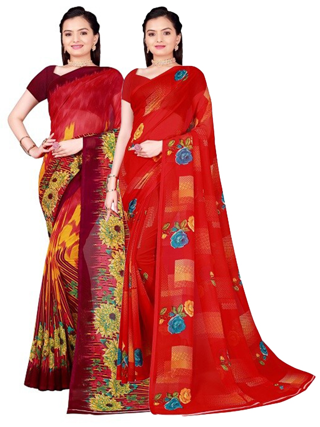 

Florence Pack of 2 Printed Pure Georgette Sarees, Red