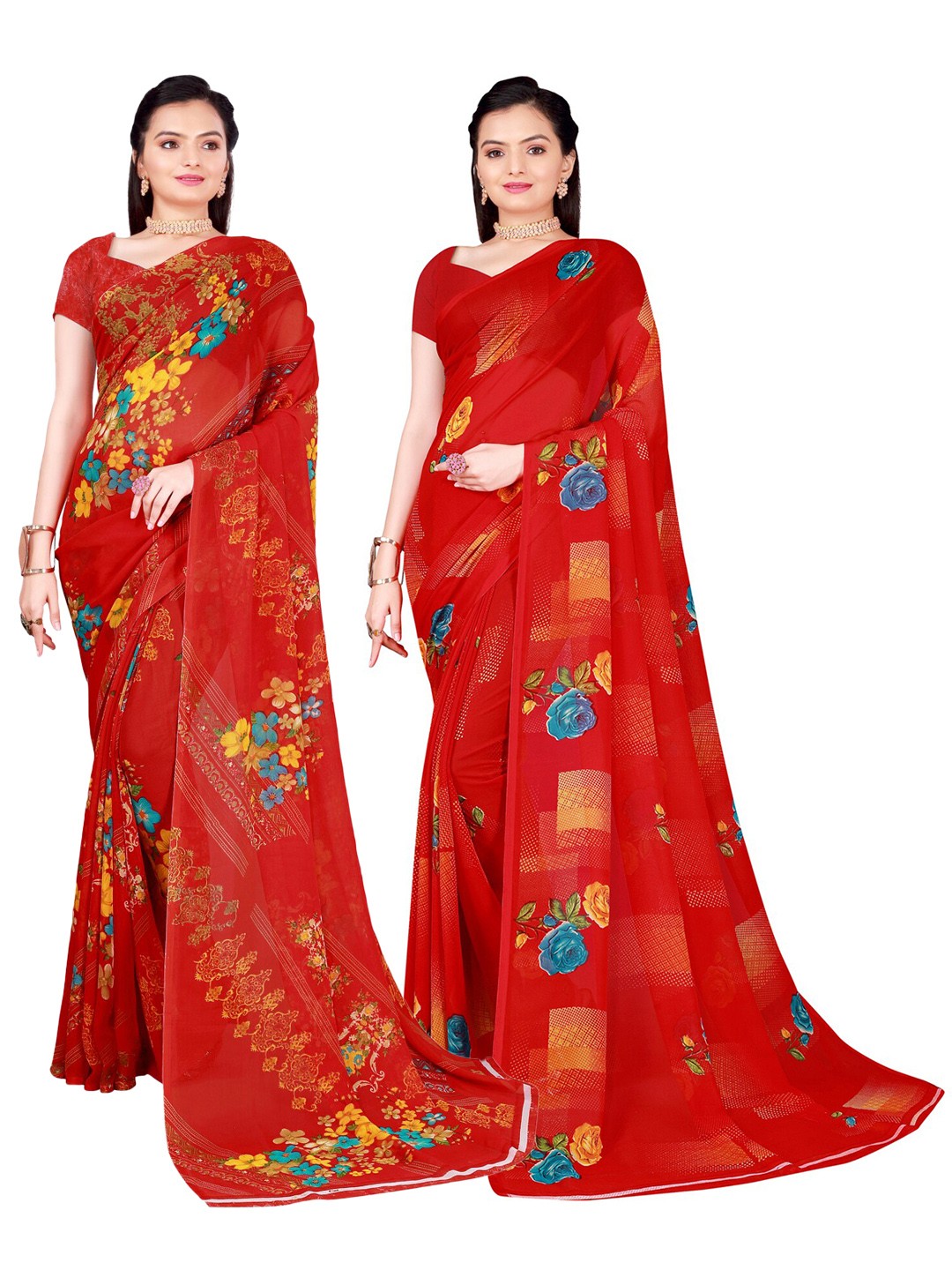 

Florence Pack of 2 Printed Pure Georgette Sarees, Red