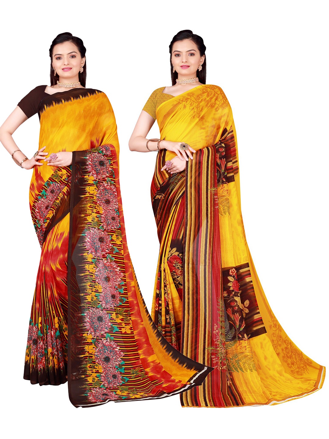 

Florence Set of 2 Yellow & Brown Floral Saree