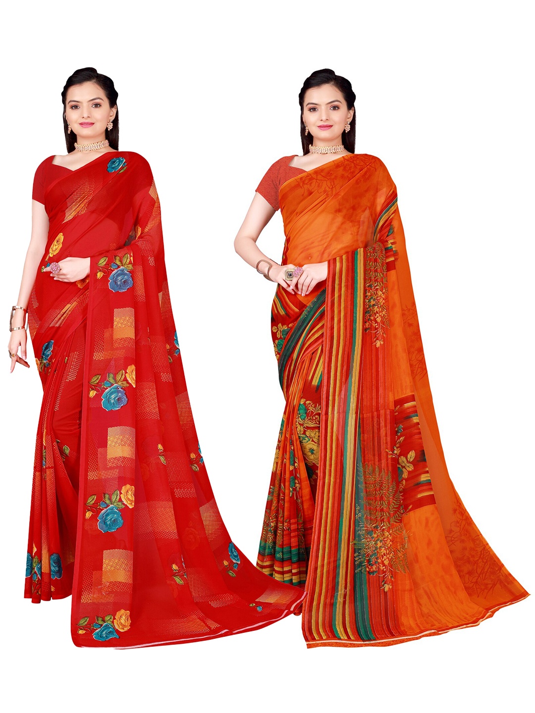 

Florence Pack of 2 Printed Pure Georgette Sarees, Red