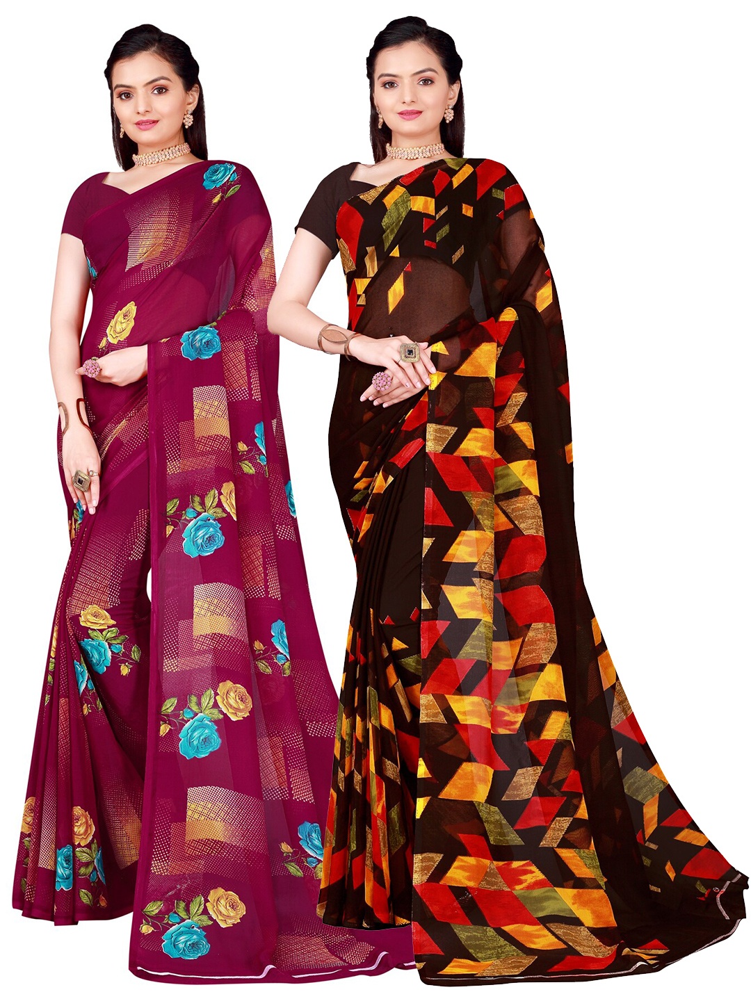 

Florence Set of 2 Pure Georgette Saree, Burgundy