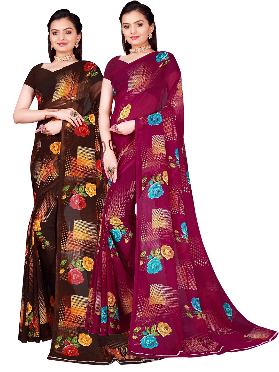 

Florence Pack of 2 Printed Pure Georgette Sarees, Burgundy