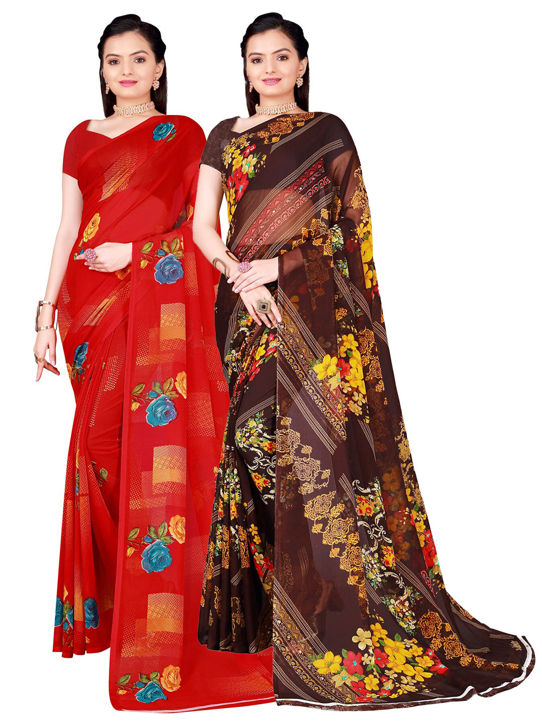 

Florence Set of 2 Pure Georgette Saree, Red