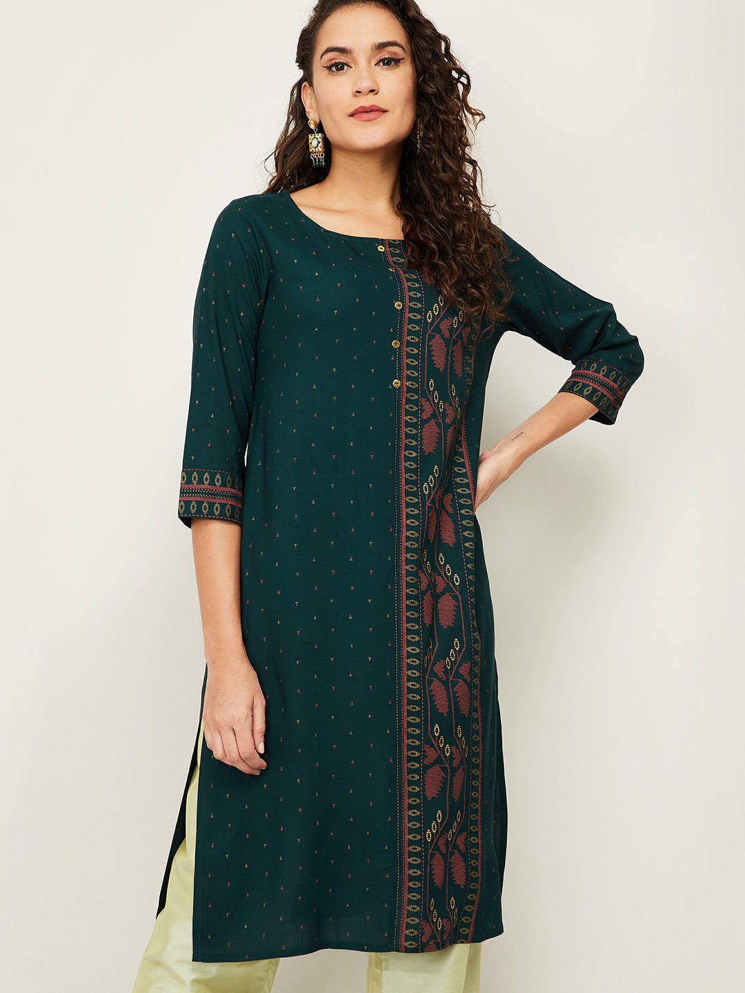 

Melange by Lifestyle Women Green Geometric Kurta