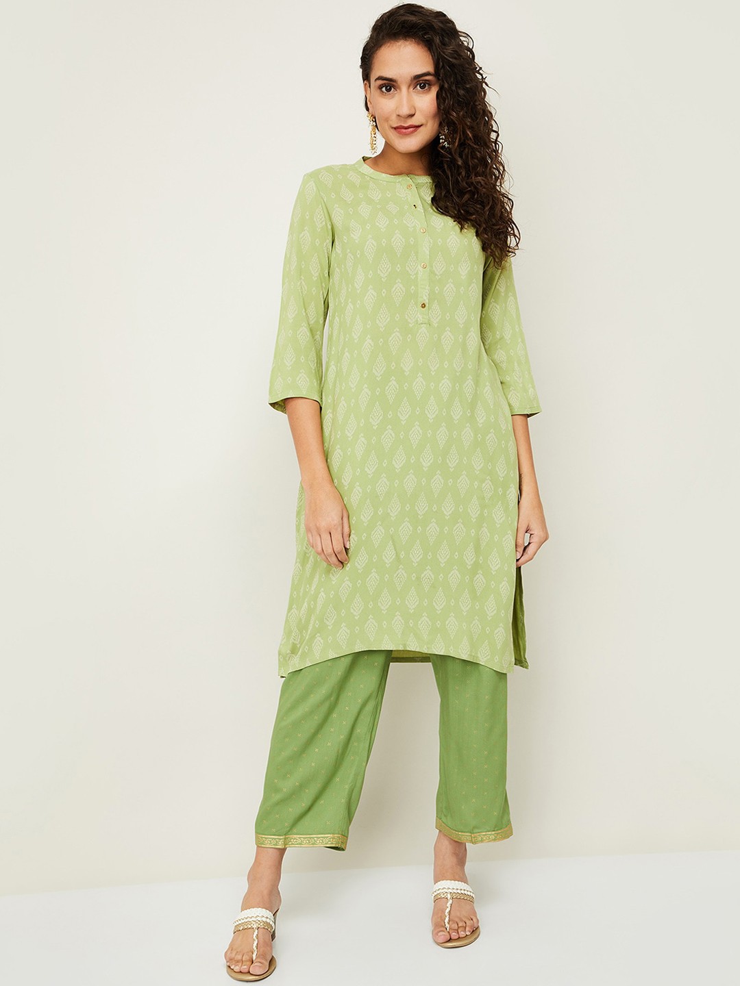 

Melange by Lifestyle Sage Green Woven Design Kurta