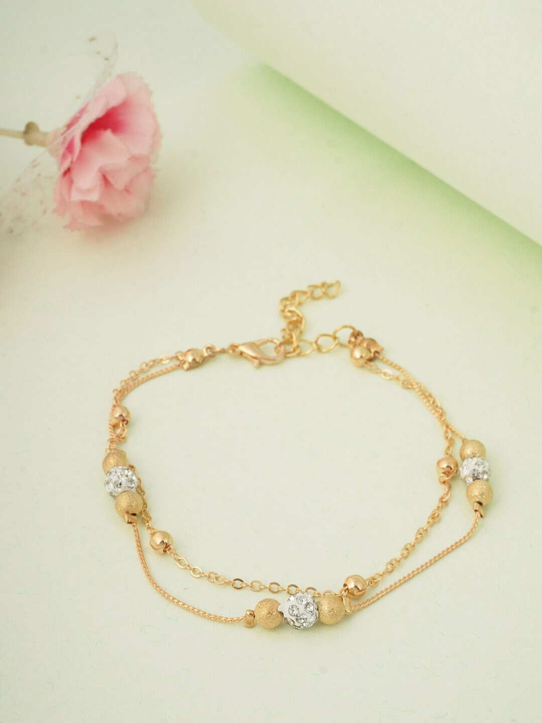 

Ferosh Gold-Toned White Stone-Studded Beaded Anklet
