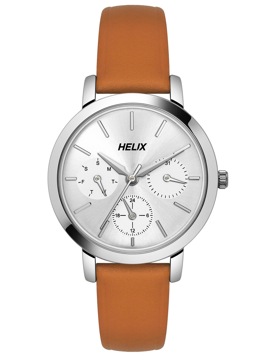 

Helix Women Brass Dial & Leather Straps Analogue Multi Function Watch TW024HL34, Silver