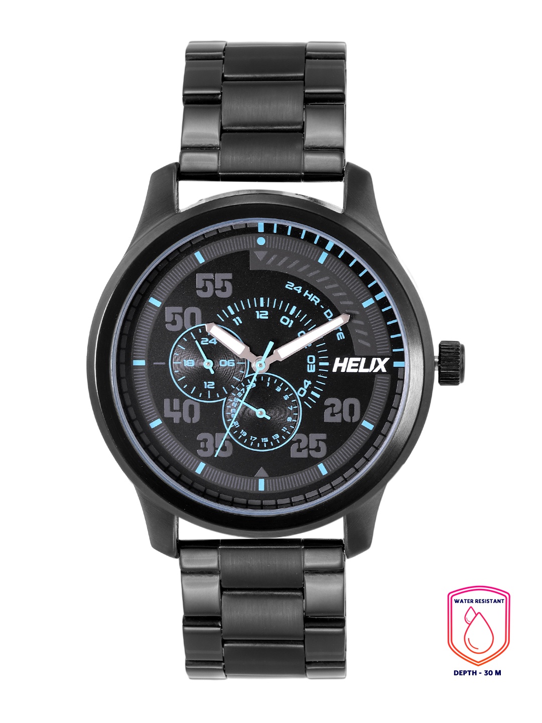 

Helix Men Black Dial & Black Stainless Steel Bracelet Straps Analogue Watch TW043HG09