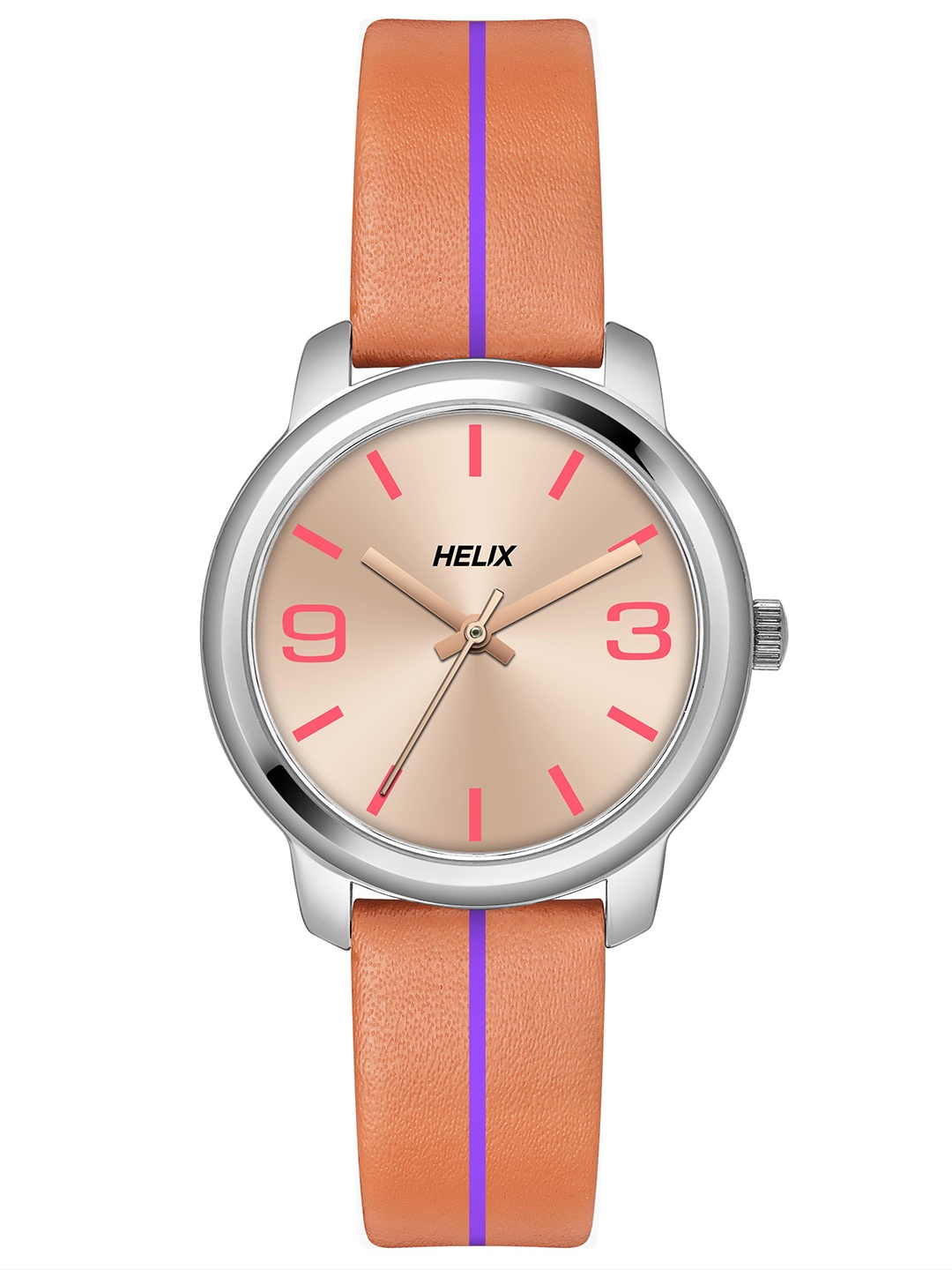 

Helix Women Brass Printed Dial & Leather Straps Analogue Watch TW048HL12, Rose gold