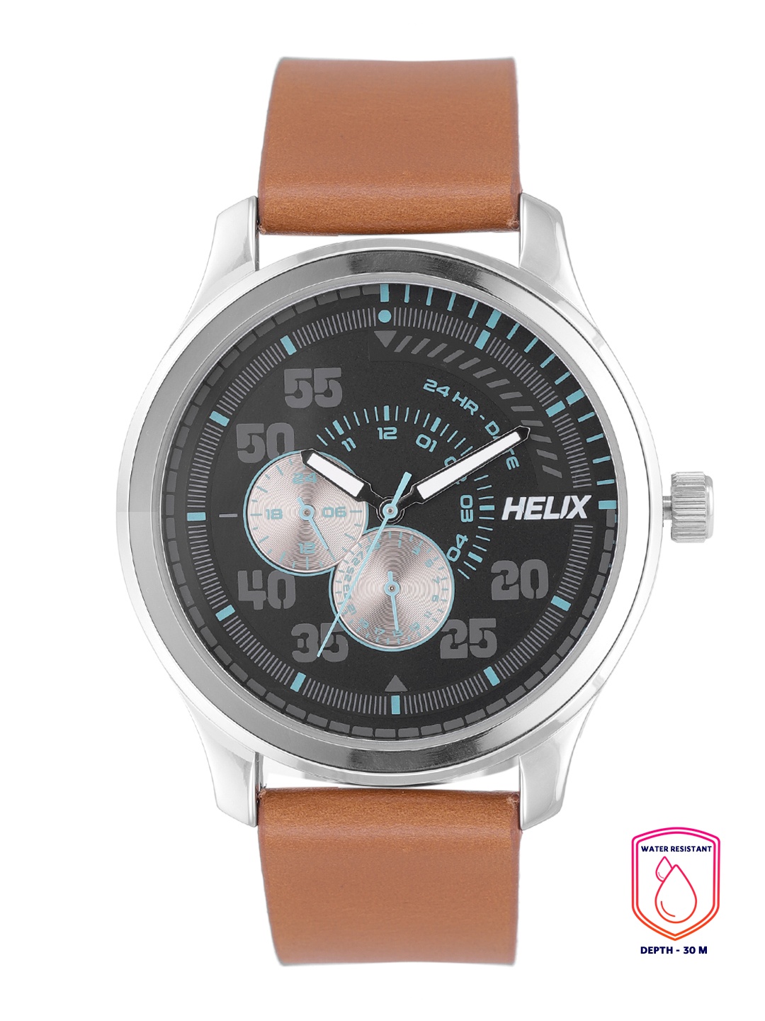 

Helix Men Black Dial & Brown Leather Straps Analogue Watch TW043HG08
