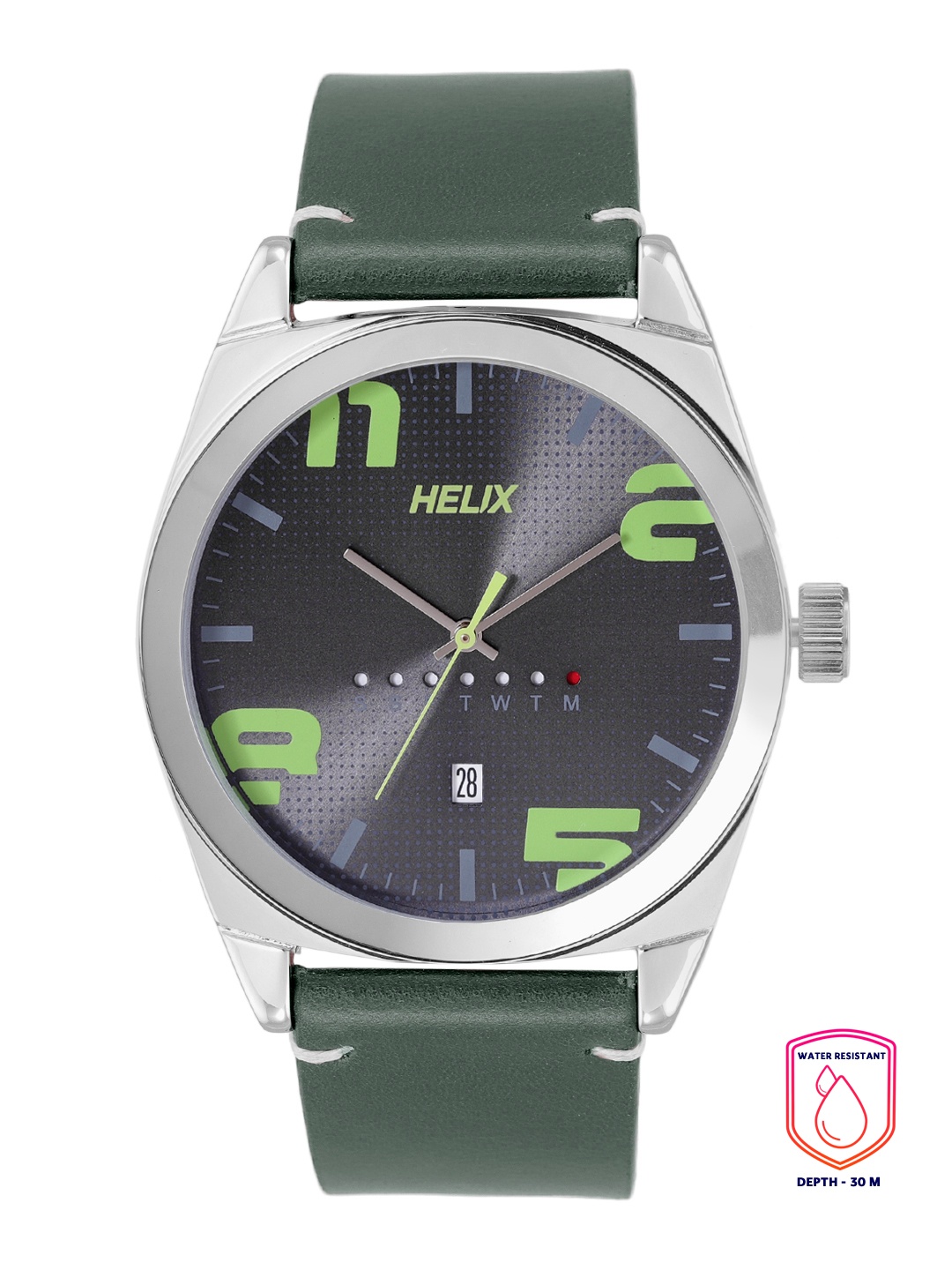 

Helix Men Grey Dial & Green Leather Straps Analogue Watch TW044HG02