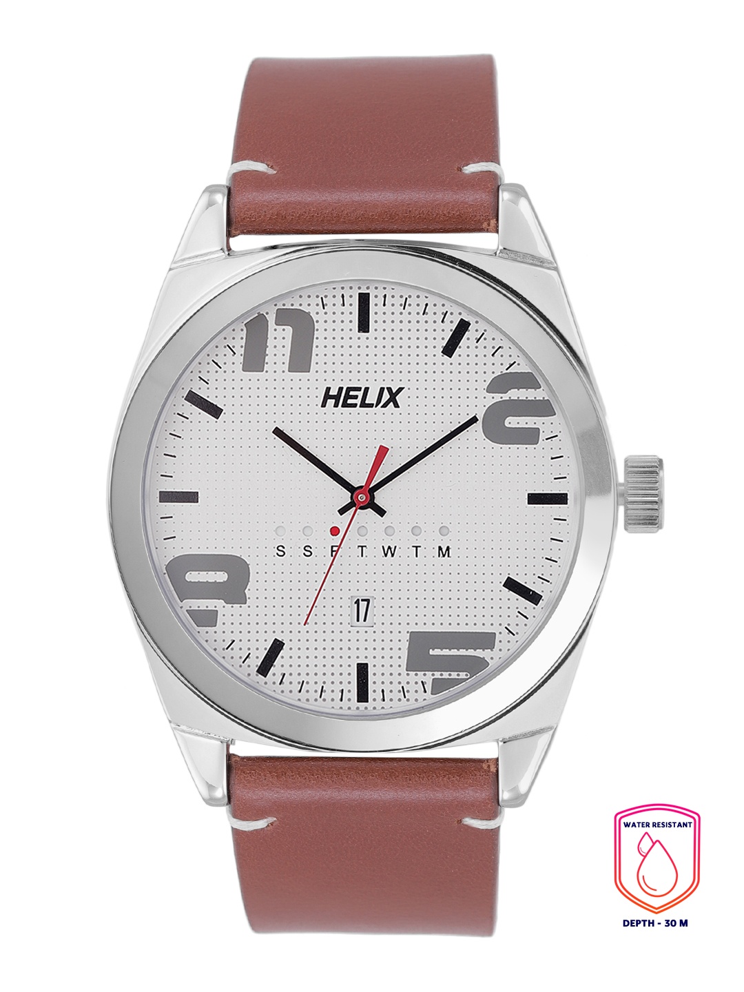 

Helix Men Silver-Toned Dial & Brown Leather Straps Analogue Watch TW044HG00