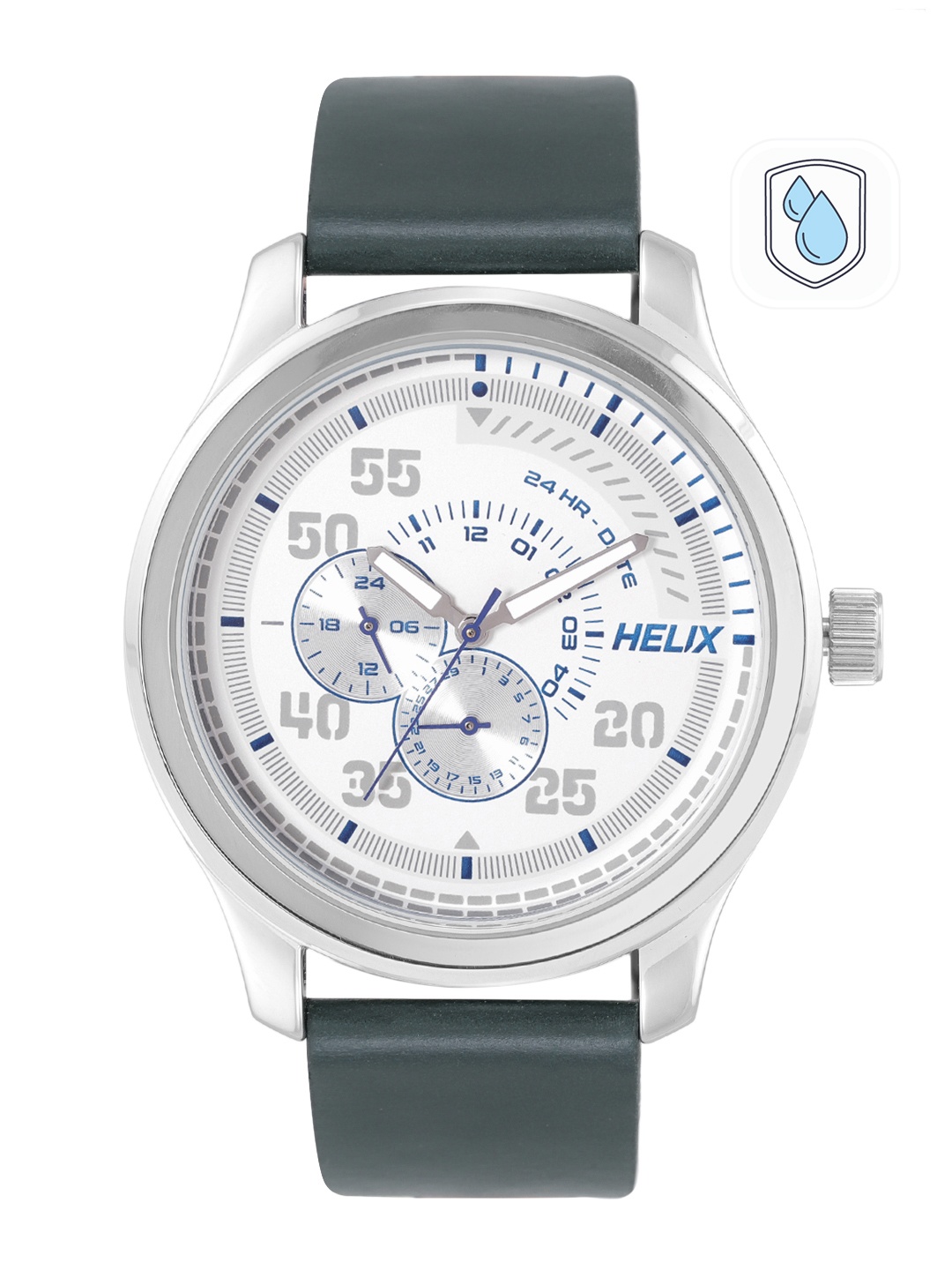 

Helix Men Silver-Toned Brass Dial & Blue Leather Straps Analogue Watch TW043HG07