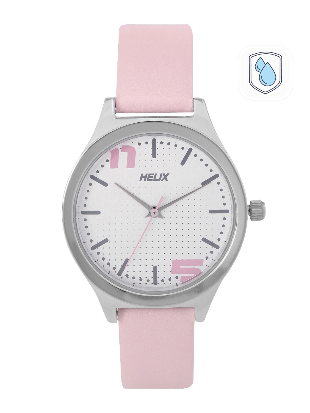 

Helix Women Silver-Toned Brass Dial & Pink Leather Straps Analogue Watch TW049HL00