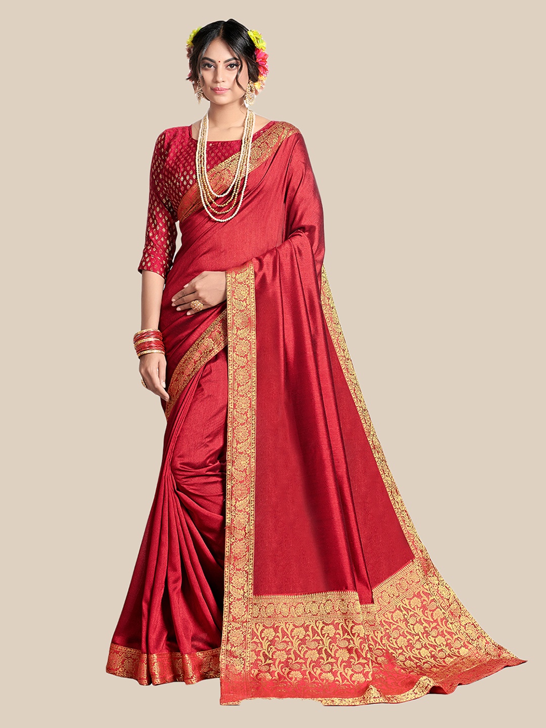 

UNITED LIBERTY Maroon & Golden Zari Art Silk Saree
