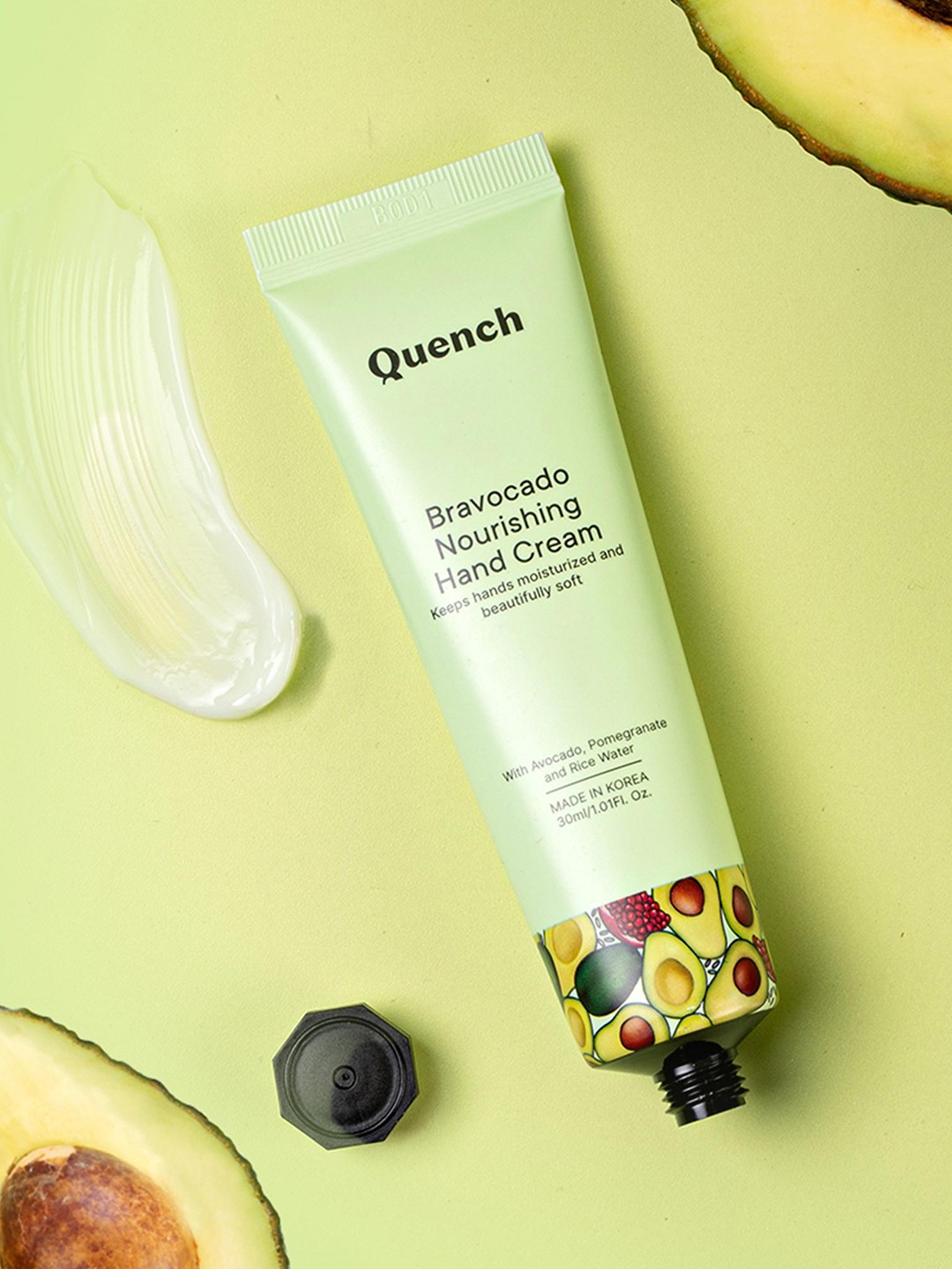 

Quench Bravocado Nourishing Korean Hand Cream With Pomegranate & Shea Butter- 30 ml, Green